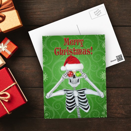 Lächeln Skeletton Weihnachtsmannmütze Ornamente Gr Postkarte