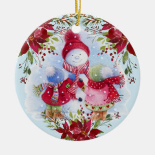 Lächeln Snowman and Children Keramik Ornament