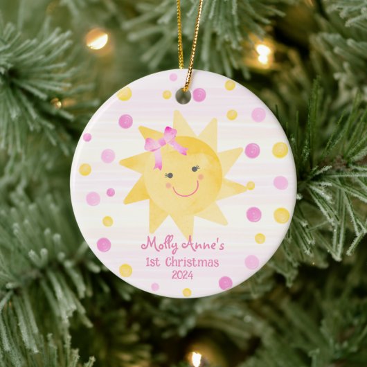 Lächeln Sonnenschein mit Bow Girls 1. Weihnachten Keramik Ornament (Baum)