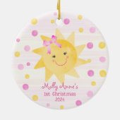 Lächeln Sonnenschein mit Bow Girls 1. Weihnachten Keramik Ornament (Hinten)