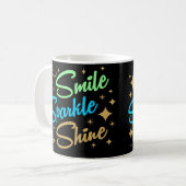 LÄCHELN, SPARKLE, SCHÖN! motivierend und inspirier Kaffeetasse (Vorderseite Links)
