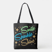 LÄCHELN, SPARKLE, SCHÖN! motivierend und inspirier Tasche (Rückseite)