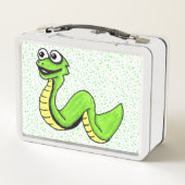 Lächeln Spaß Cartoon Schlange Grün auf Punkten Metall Brotdose (Rückseite)