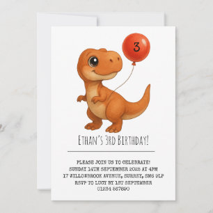 Lächeln T-Rex mit Red Balloon Geburtstag Einladung