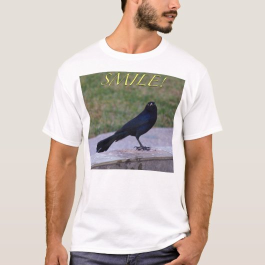 "Lächeln!" T - Shirt - Groß-Angebundenes Grackle (Vorderseite)