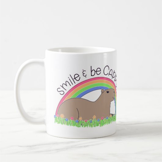 Lächeln und niedliche glückliche capybara sein kaffeetasse (Links)