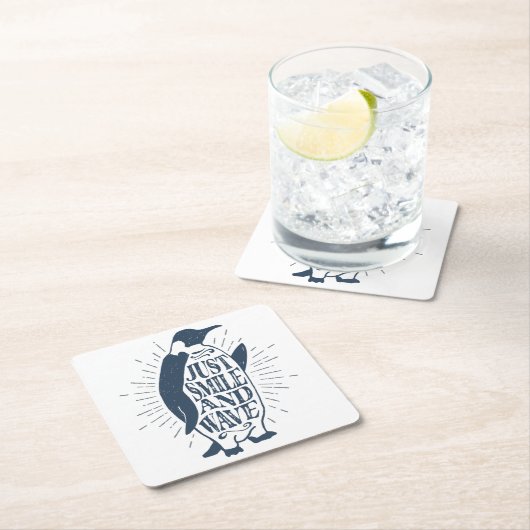 Lächeln und Wave Penguin Rechteckiger Pappuntersetzer (Vor Ort)