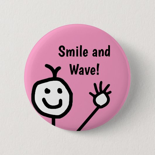 Lächeln und Wave Pink Happy Button (Vorderseite)