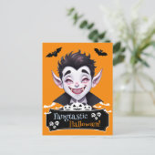 Lächeln Vampire Fangtastic Halloween Funny Pun Postkarte (Stehend Vorderseite)