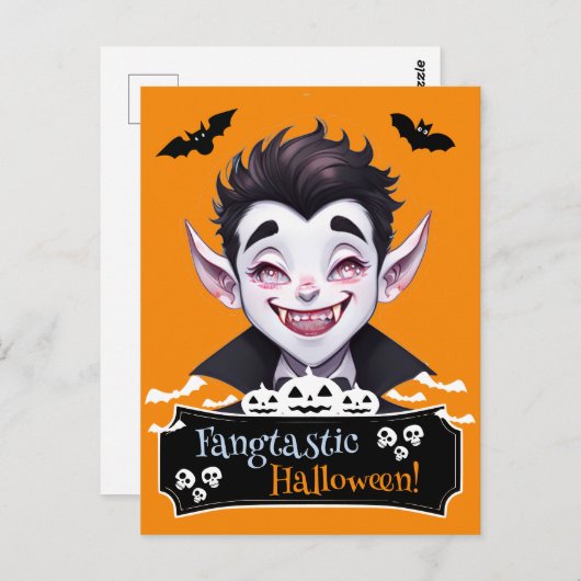 Lächeln Vampire Fangtastic Halloween Funny Pun Postkarte (Vorne/Hinten)