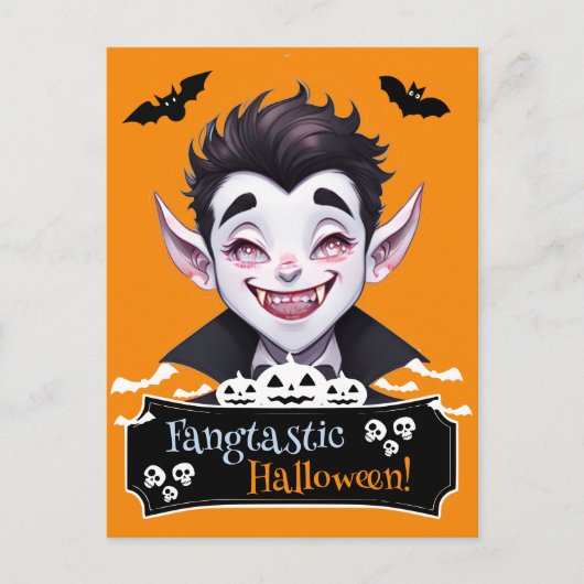 Lächeln Vampire Fangtastic Halloween Funny Pun Postkarte (Vorderseite)