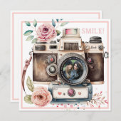 Lächeln | Vintage Kamera Geburtstagskarte (Vorne/Hinten)