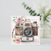 Lächeln | Vintage Kamera Geburtstagskarte (Stehend Vorderseite)