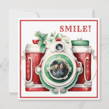Lächeln | Vintage-Kamera Weihnachts-Fotokarte