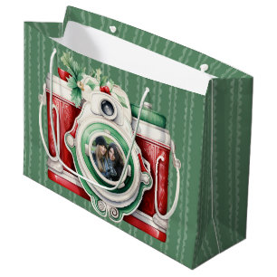 Lächeln Vintage Kamera Weihnachtsfoto Große Geschenktüte