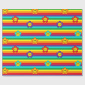 Lächeln von Emoji Daisies auf Regenbogenstreifen Geschenkpapier (Flach)