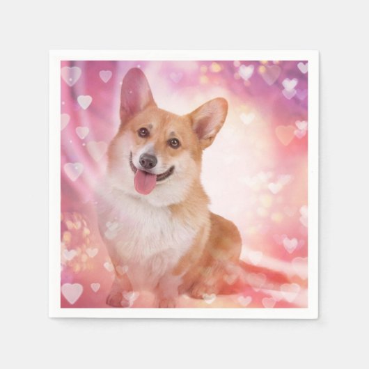 Lächeln walisischer Corgi mit Herz Serviette (Vorderseite)
