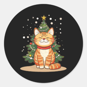 Lächeln Weihnachts-Katze für Feiertage Runder Aufkleber