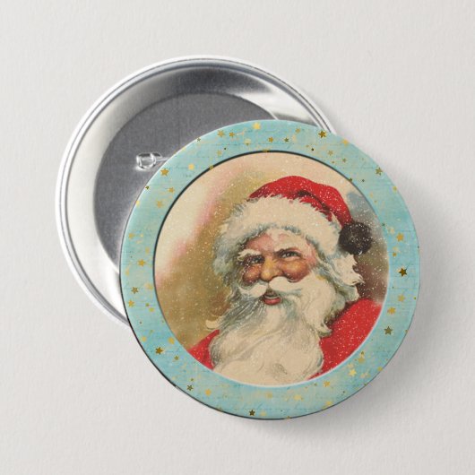 Lächelnd altmodischer Weihnachtsmann Button (Vorne & Hinten)