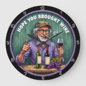 Lächelnd Bartter Wein und Zigarre Große Wanduhr (Vorderseite)