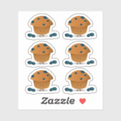 Lächelnd Blueberry Muffin Cartoon-Charakter Aufkleber (Blatt)