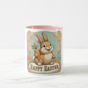 Lächelnd Bunny mit Carrot Floral Happy Oaster Tasse