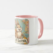 Lächelnd Bunny mit Carrot Floral Happy Oaster Tasse (VorderseiteRechts)