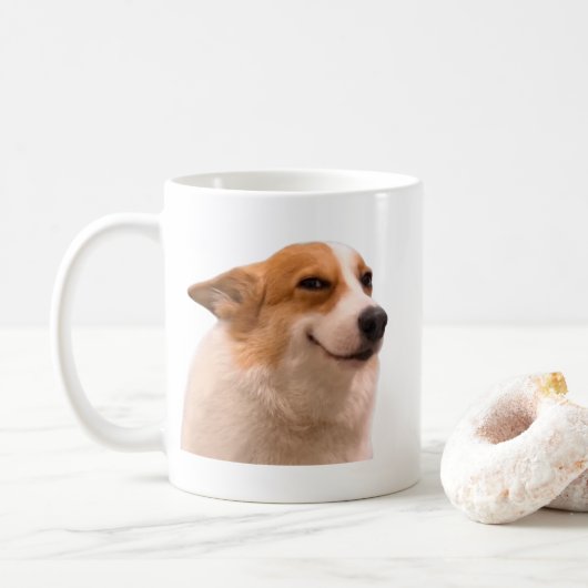 Lächelnd Corgi Meme Tasse doppelseitig (Mit Donut)