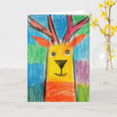 Lächelnd Crayon Rentier Weihnachtskarte Karte (Gelbe Blume)