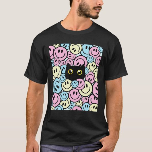 Lächelnd Gesicht glücklich Lächeln Niedlich Katze  T-Shirt (Vorderseite)
