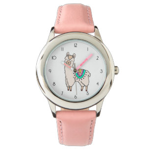 lächelnd glückliches Lama Alpaka Cartoon Tier Zeic Armbanduhr