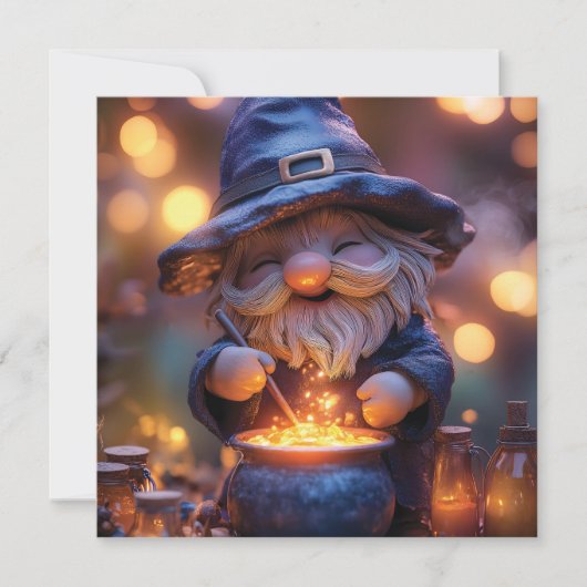 Lächelnd Gnome Stirring Magic Pot Feiertagskarte (Vorderseite)