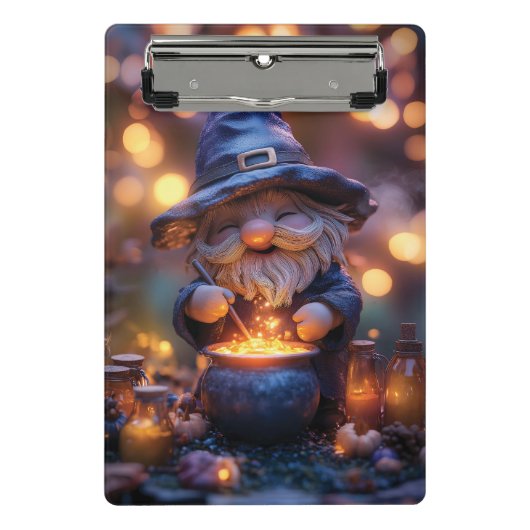 Lächelnd Gnome Stirring Magic Pot Mini Klemmbrett (Vorderseite)