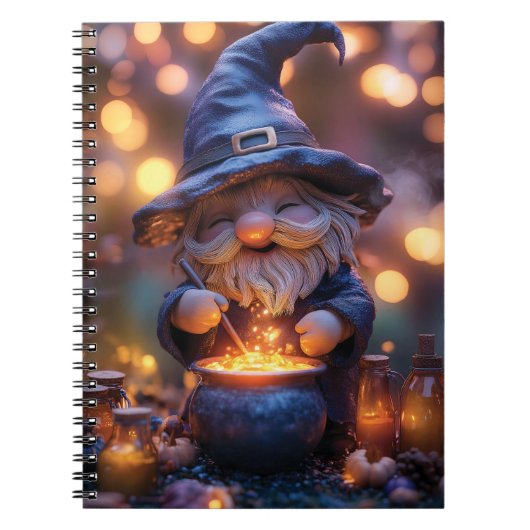 Lächelnd Gnome Stirring Magic Pot Notizblock (Vorderseite)
