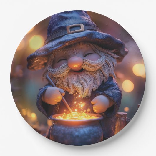 Lächelnd Gnome Stirring Magic Pot Pappteller (Vorderseite)