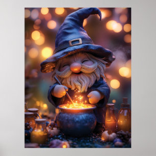 Lächelnd Gnome Stirring Magic Pot Poster