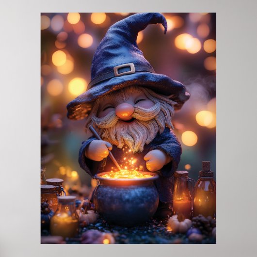 Lächelnd Gnome Stirring Magic Pot Poster (Vorne)