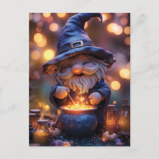 Lächelnd Gnome Stirring Magic Pot Postkarte (Vorderseite)