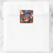 Lächelnd Gnome Stirring Magic Pot Quadratischer Aufkleber (Tasche)