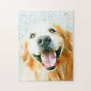 Lächelnd Goldener Retriever in Wasserfarbe Puzzle