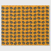 Lächelnd Halloween schwarze Katze Gesichter Orange Geschenkpapier (Flach)