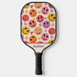 Lächelnd Happy Gesichte mit Herzen Personalisiert Pickleball Schläger