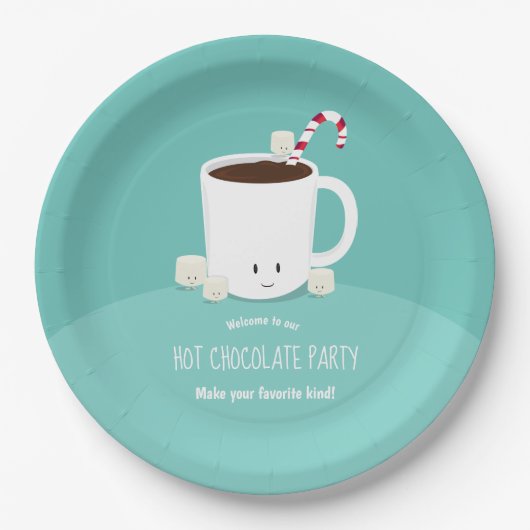 Lächelnd heiße Schokolade Aquamarine Weihnachten Pappteller (Vorderseite)