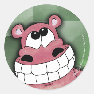 Lächelnd Hippo-Pink Runder Aufkleber