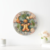 Lächelnd Ingwer Bäuerin Weihnachtsmuster Große Wanduhr (Zuhause)
