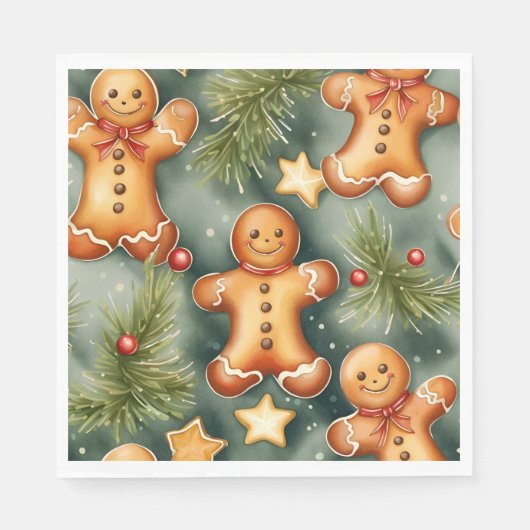 Lächelnd Ingwer Bäuerin Weihnachtsmuster Serviette (Vorderseite)