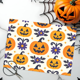 Lächelnd Jack-O'-Lanterns Purple Flowers Seidenpapier