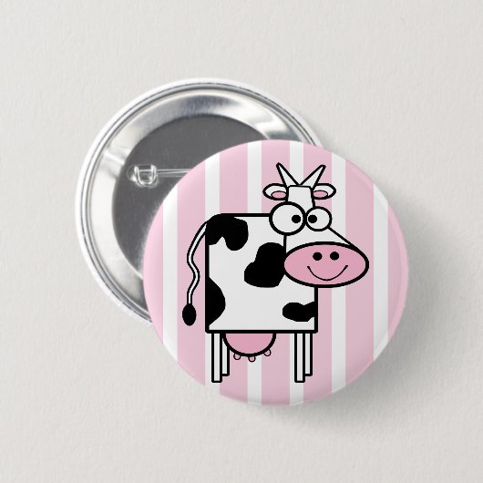 Lächelnd Kuh Funny Animal Print Button (Vorne & Hinten)