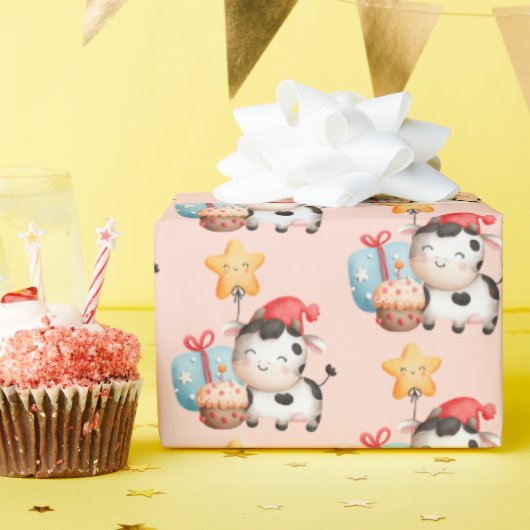 Lächelnd Kuh Niedlich Adorable Geburtstag Geschenkpapier (Geburtstagsparty)