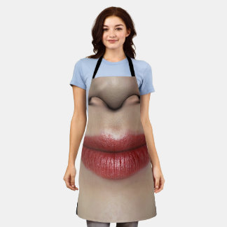 Lächelnd Lippenstift Rote Lippen Nah Schürze